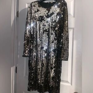 Tahari Black, Silver, and Gold Sequin Dress